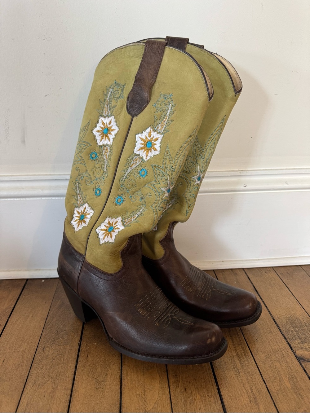 Double H Sonora Buckaroo Boho Floral Embroidered Suede Western Cowboy Boots
